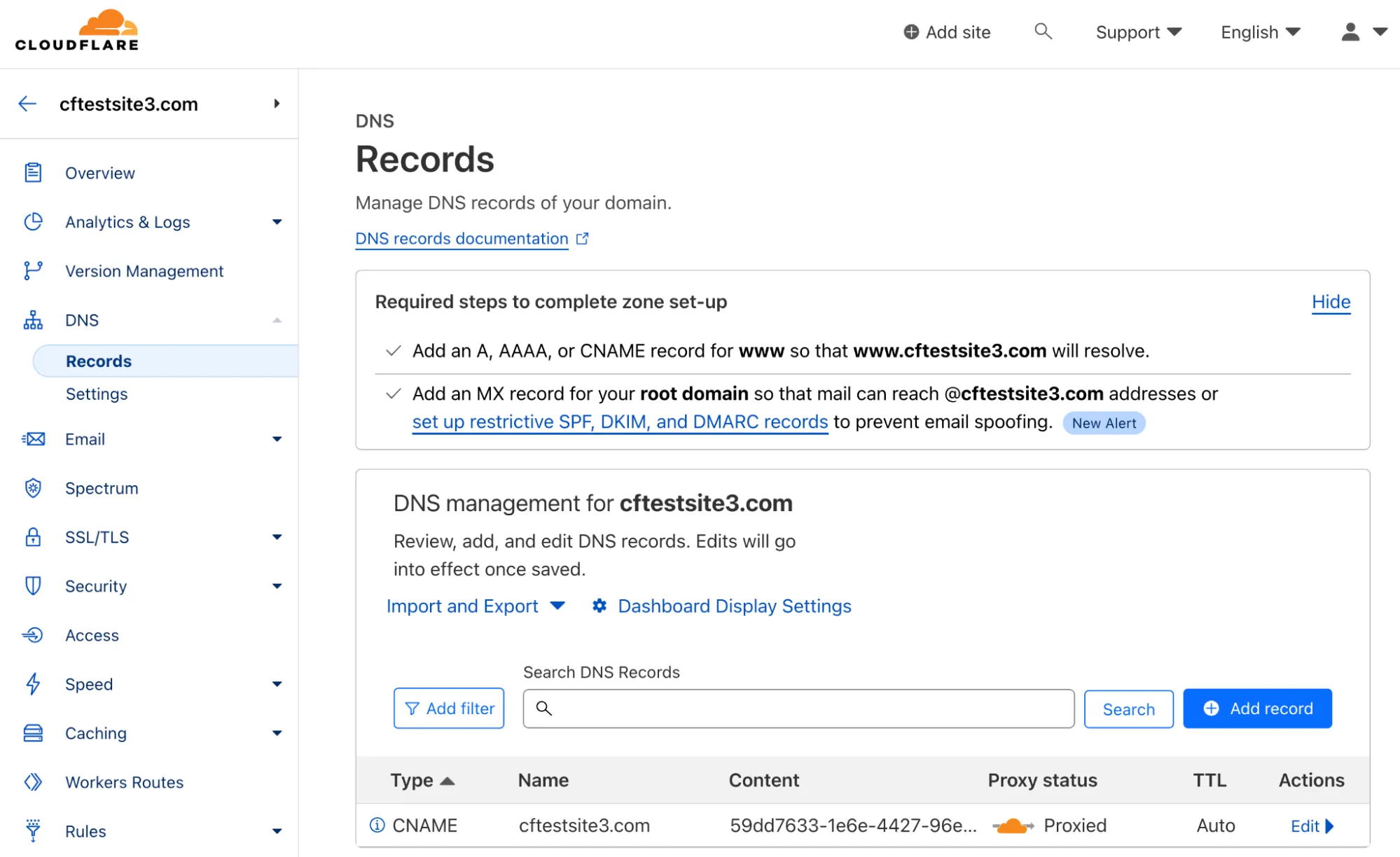 Figure 14: Cloudflare DNS CNAME record automatically created Cloudflare Tunnel automatically creates a CNAME DNS entry directing traffic to the deployed tunnel